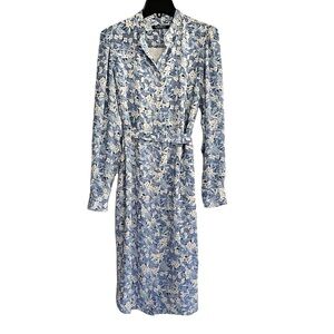 Ralph Lauren Blue Floral Long Sleeve Midi dress beach coverup‎